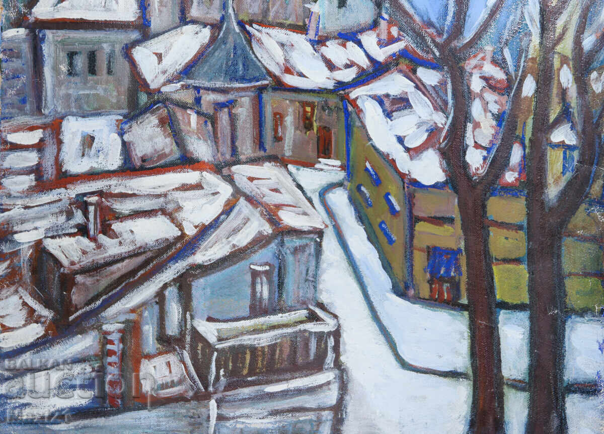 Pictură în ulei peisaj urban de iarnă - 6
