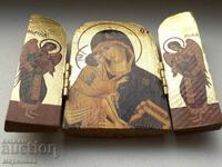 ICON. TRIPTYCH. WOODCARVING, GOLD PLATING