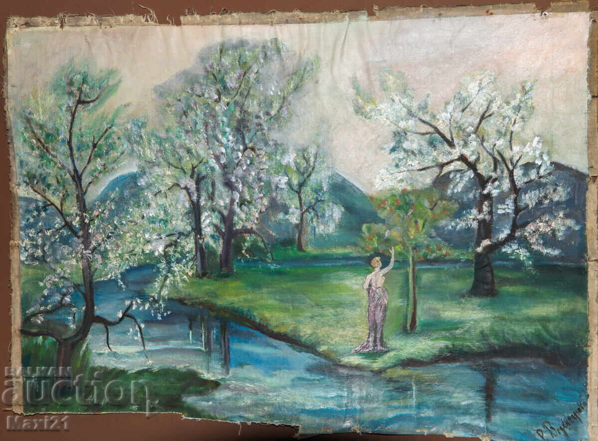 Delivery of Old oil painting landscape