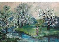 Стара картина маслени бои пейзаж