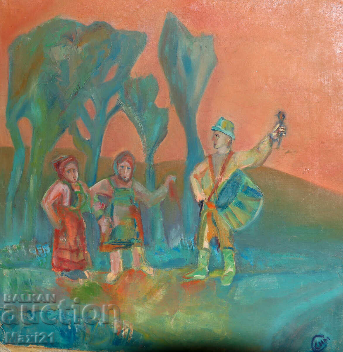 Oil painting, figurative composition Oil painting, figurative composition