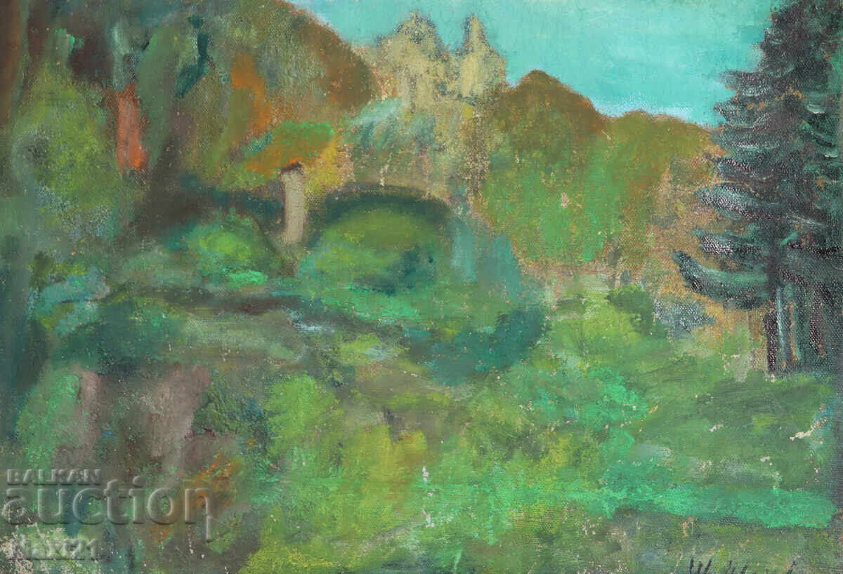 Auction  Old oil painting, forest landscape