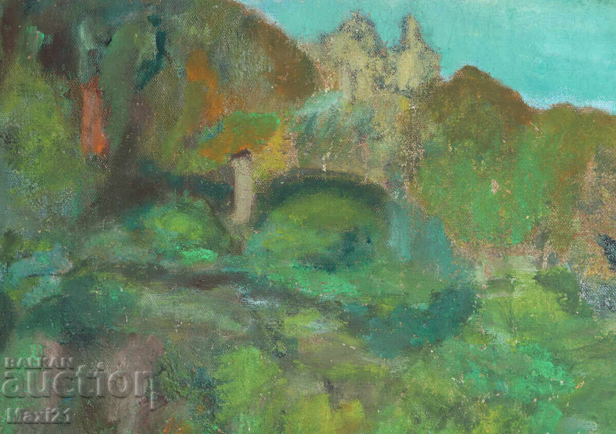 Delivery of Old oil painting, forest landscape