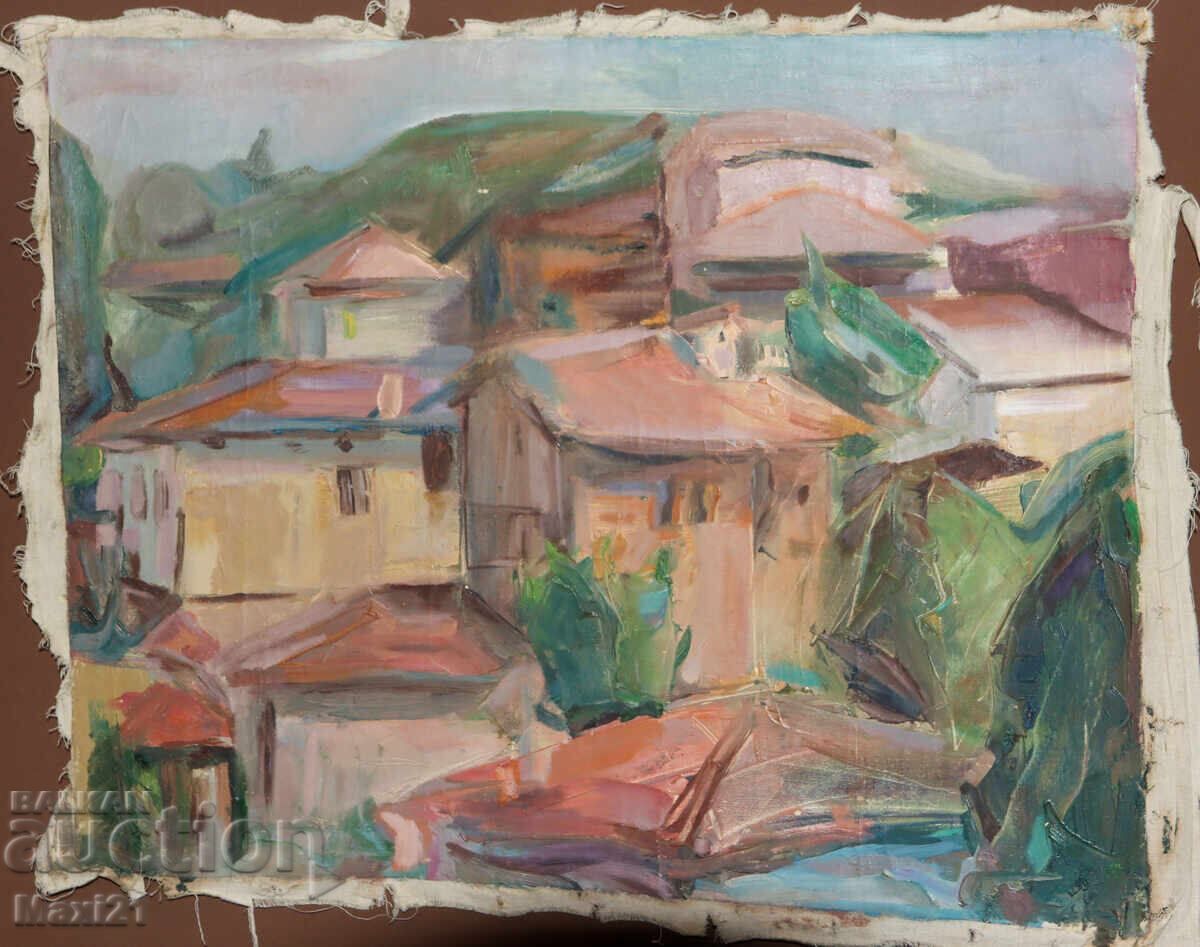 Стара картина маслени бои градски пейзаж с цена 240.00 лв. | € 122.71