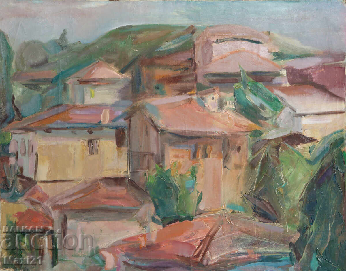 Аукцион Стара картина маслени бои градски пейзаж