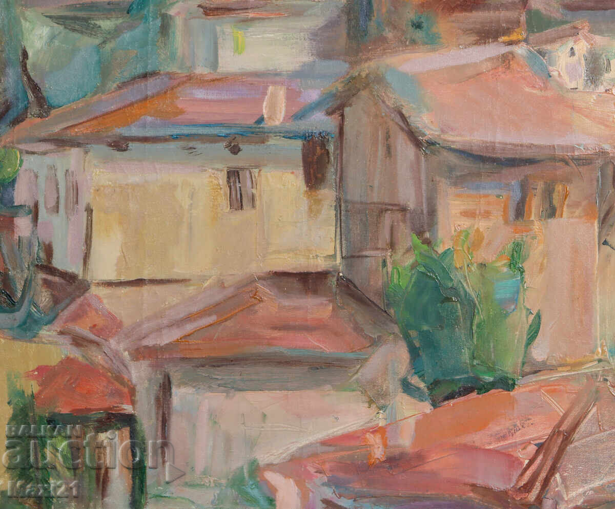 Стара картина маслени бои градски пейзаж - 5