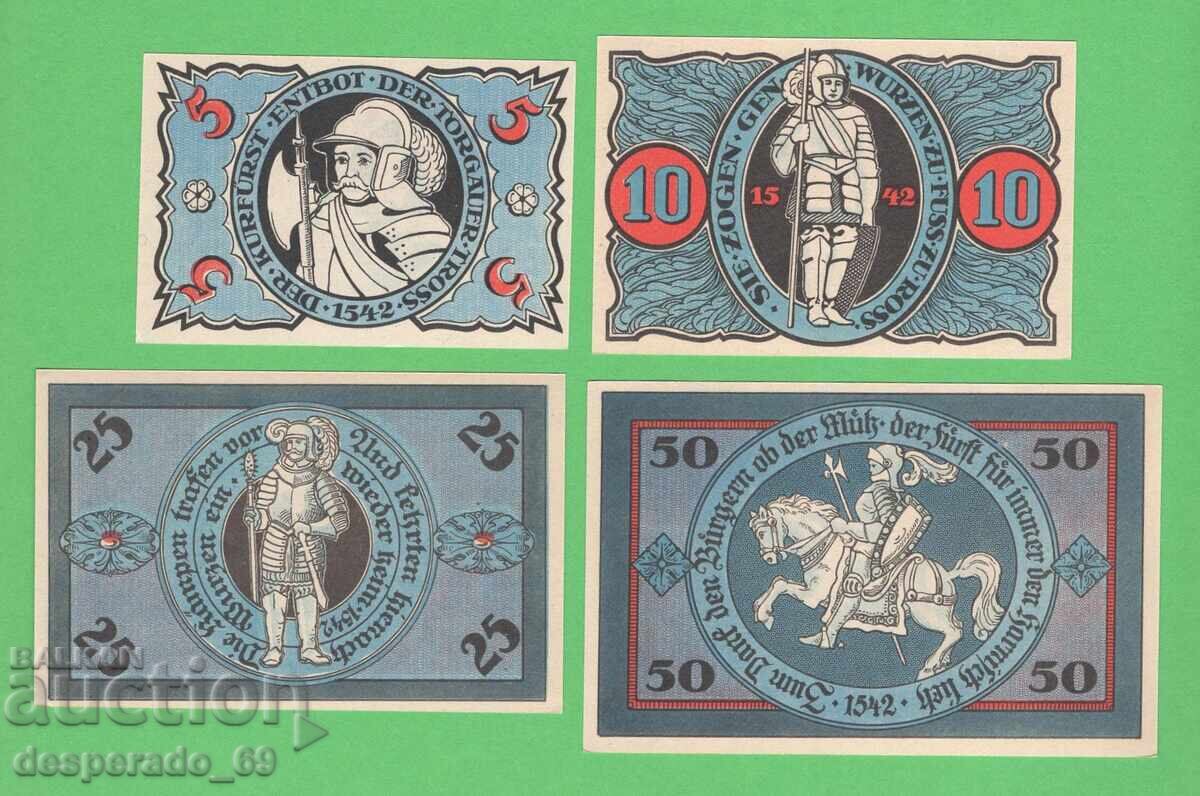 (¯`'•.¸NOTGELD (town of Torgau) 1921 UNC -4 pcs. banknotes¸.•'´¯) (¯`'•.¸NOTGELD (town of Torgau) 1921 UNC -4 pcs. banknotes¸.•'´¯)