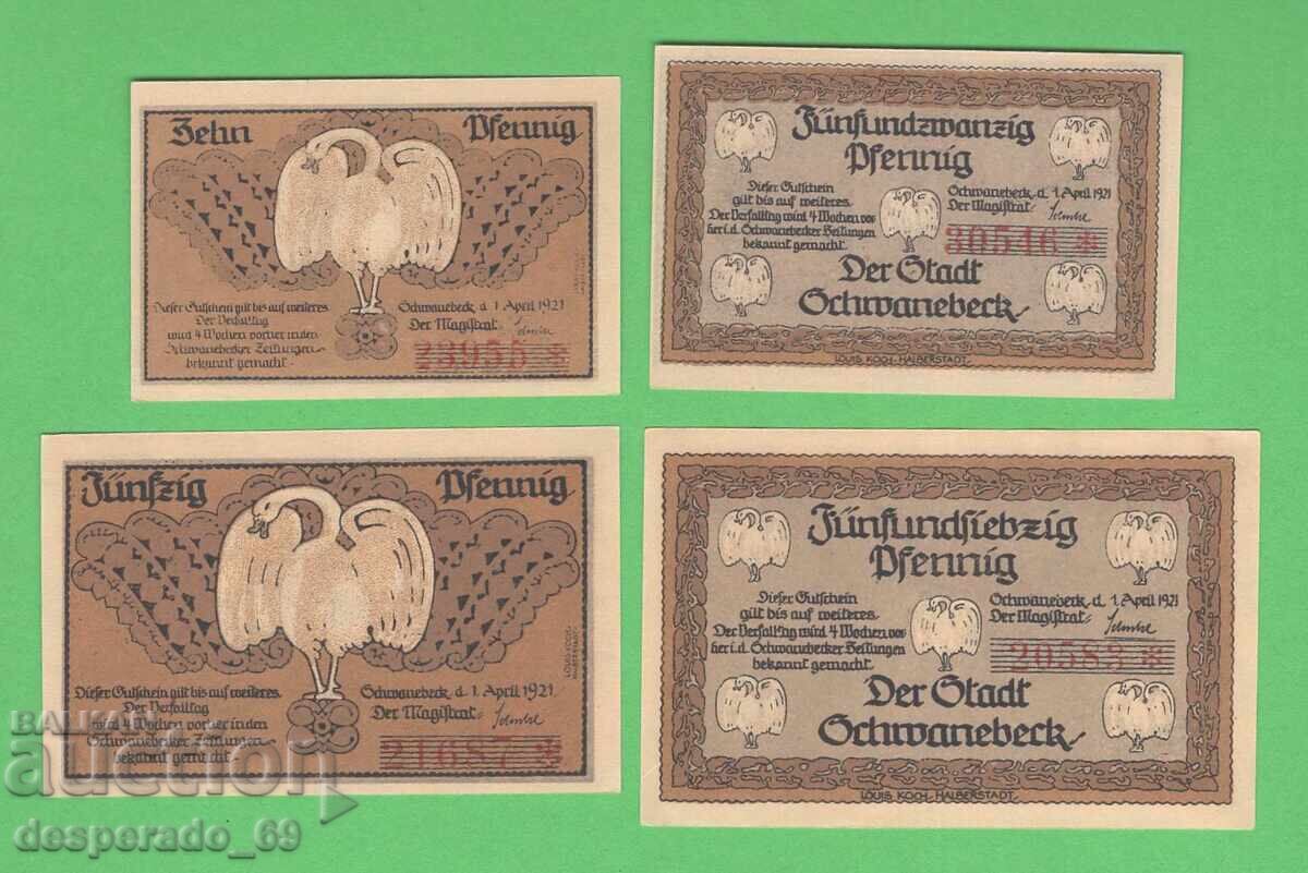 (¯`'•.¸NOTGELD (orașul Schwanebeck) 1921 UNC -4 buc. bancnote ´¯) cu preț 9.50 BGN | € 4.86