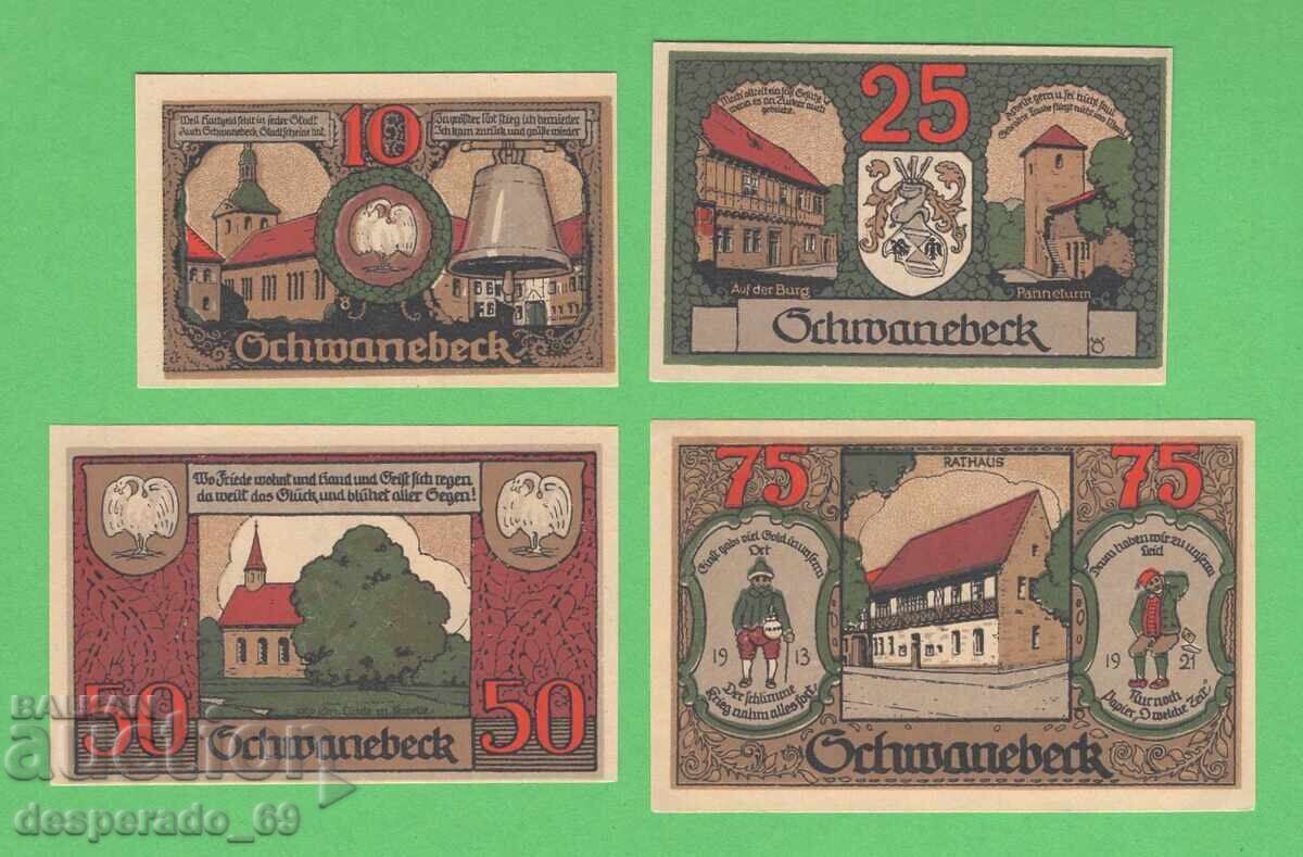 (¯`'•.¸NOTGELD (гр. Schwanebeck) 1921 UNC -4 бр.банкноти ´¯)