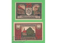 (¯`'•.¸NOTGELD (or. Schwanebeck) 1921 UNC - 2 bancnote ´¯)