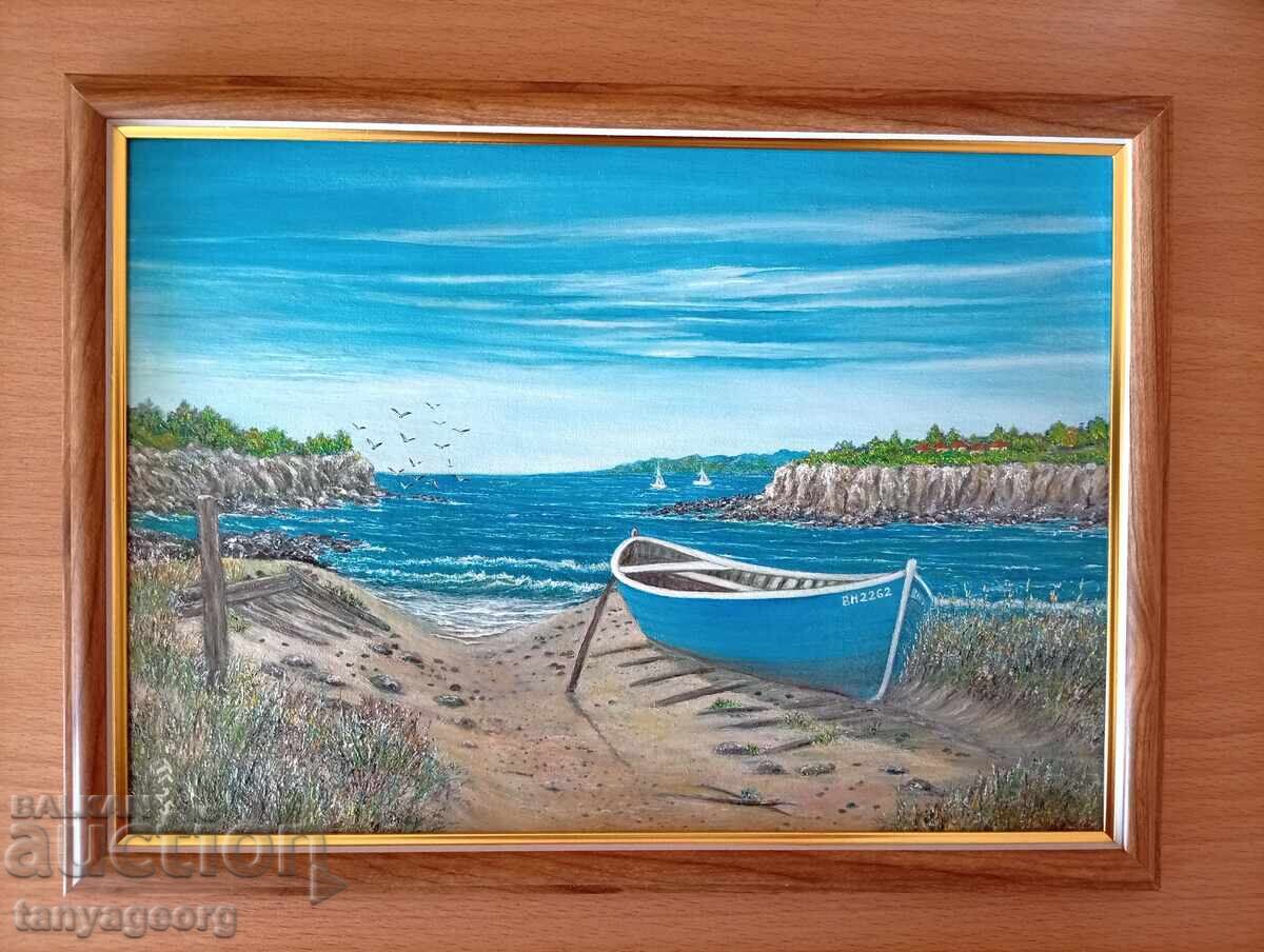 Seascape with a boat with price 140.00 BGN | € 71.58 Seascape with a boat with price 140.00 BGN | € 71.58
