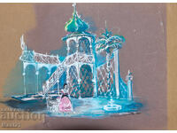 Gouache painting, interior scenography