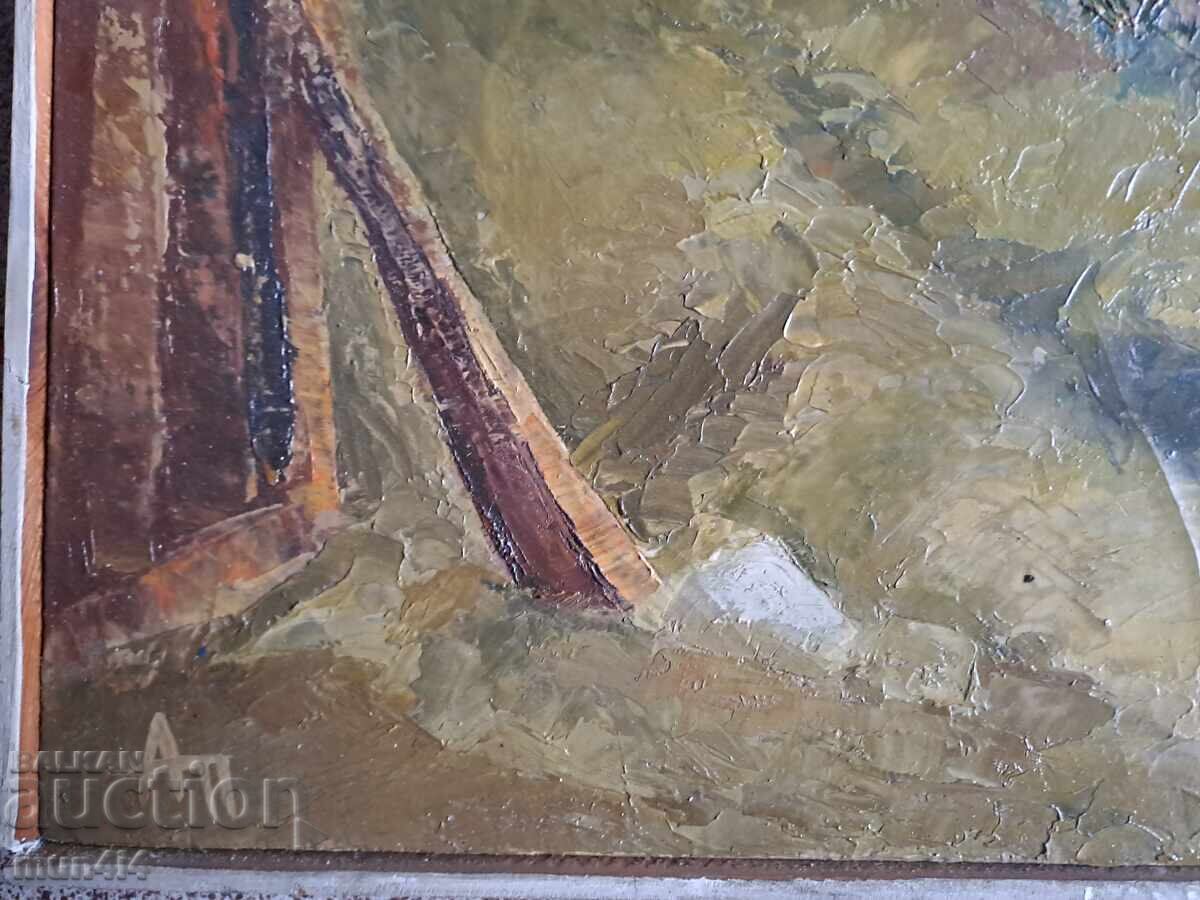 Υπογεγραμμένος πίνακας ζωγραφικής, χρονολογημένος, λάδι σε καμβά, με πλαίσιο με τιμή 195.00 BGN | € 99.70