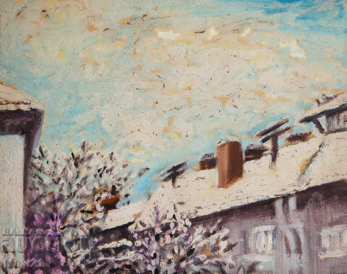 Delivery of Cityscape old painting oil paints