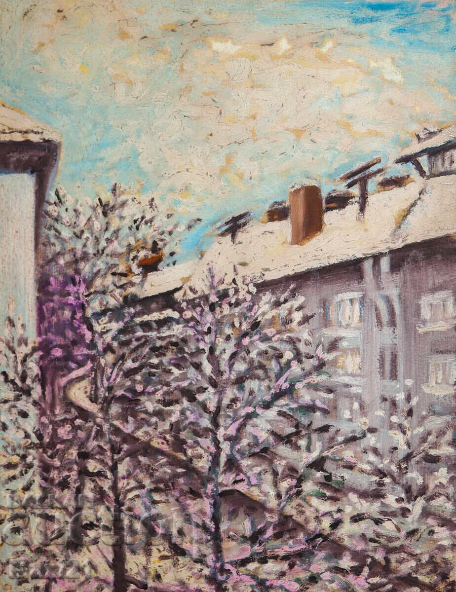 Cityscape old painting oil paints