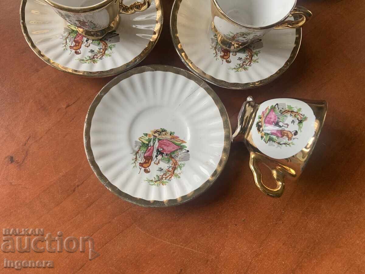 PORCELAIN COFFEE SET GOLD PLATED CUP SAUCER - 5 PORCELAIN COFFEE SET GOLD PLATED CUP SAUCER - 5