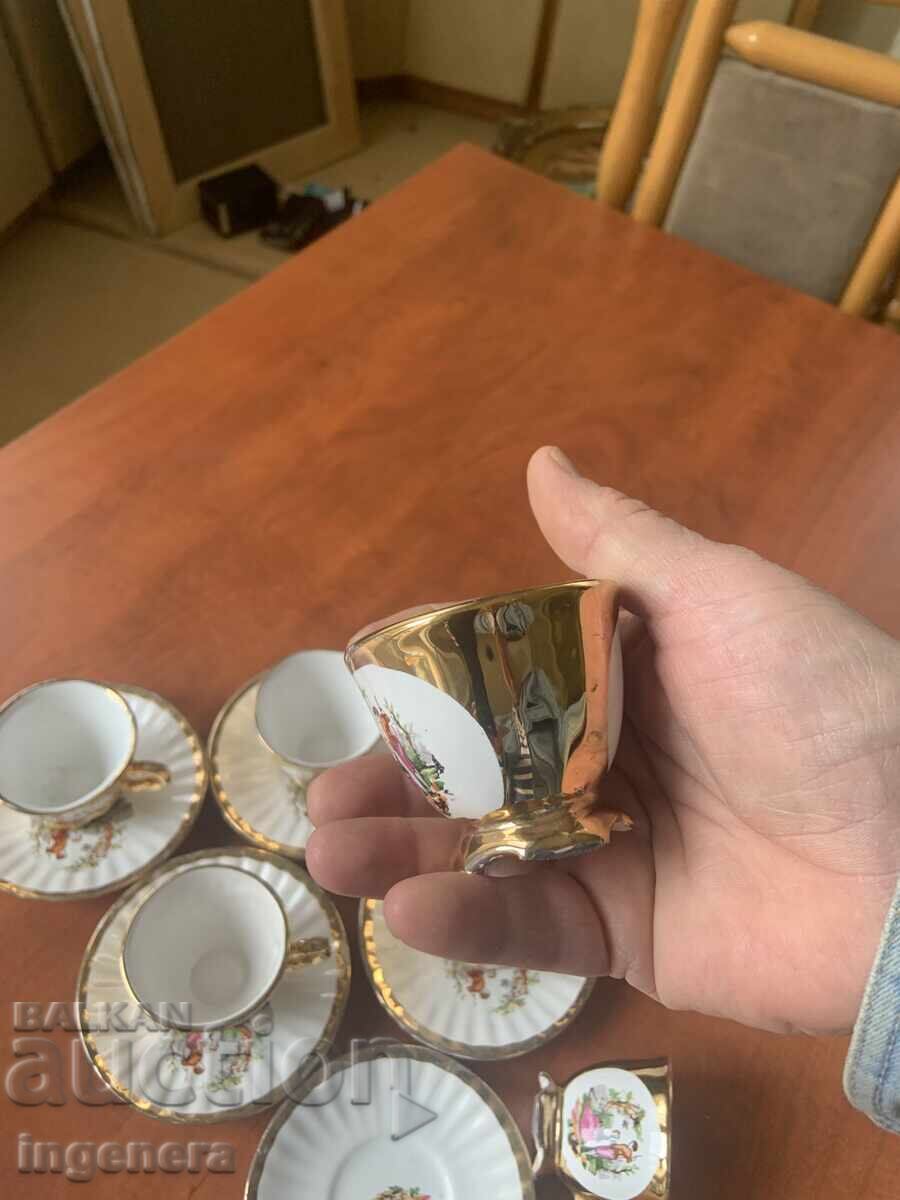 PORCELAIN COFFEE SET GOLD PLATED CUP SAUCER - 6 PORCELAIN COFFEE SET GOLD PLATED CUP SAUCER - 6