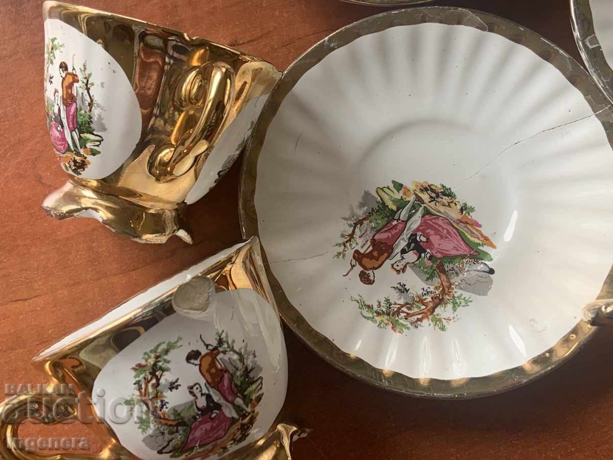 PORCELAIN COFFEE SET GOLD PLATED CUP SAUCER - 7 PORCELAIN COFFEE SET GOLD PLATED CUP SAUCER - 7