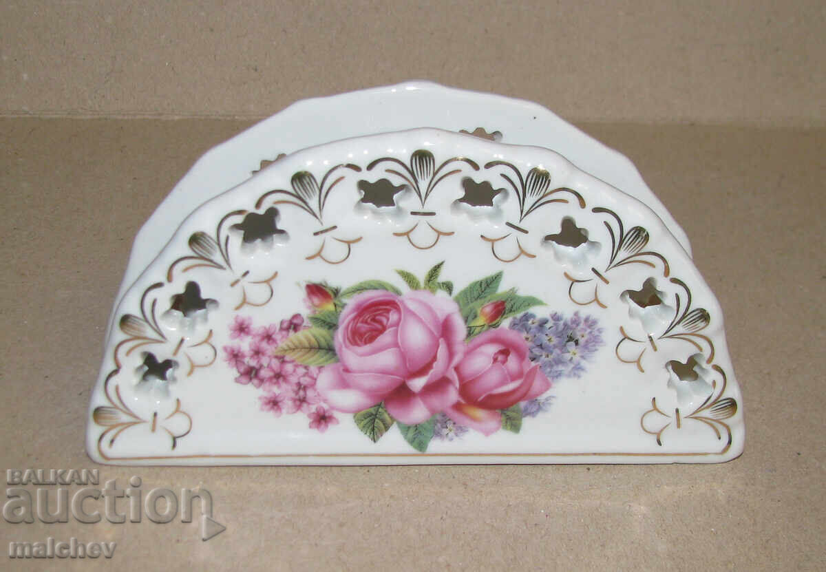 Porcelain napkin holder, openwork with roses and gold plating, excellent condition with price 8.00 BGN | € 4.09