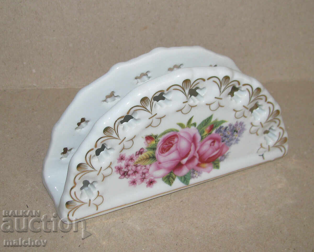 Auction  Porcelain napkin holder, openwork with roses and gold plating, excellent condition