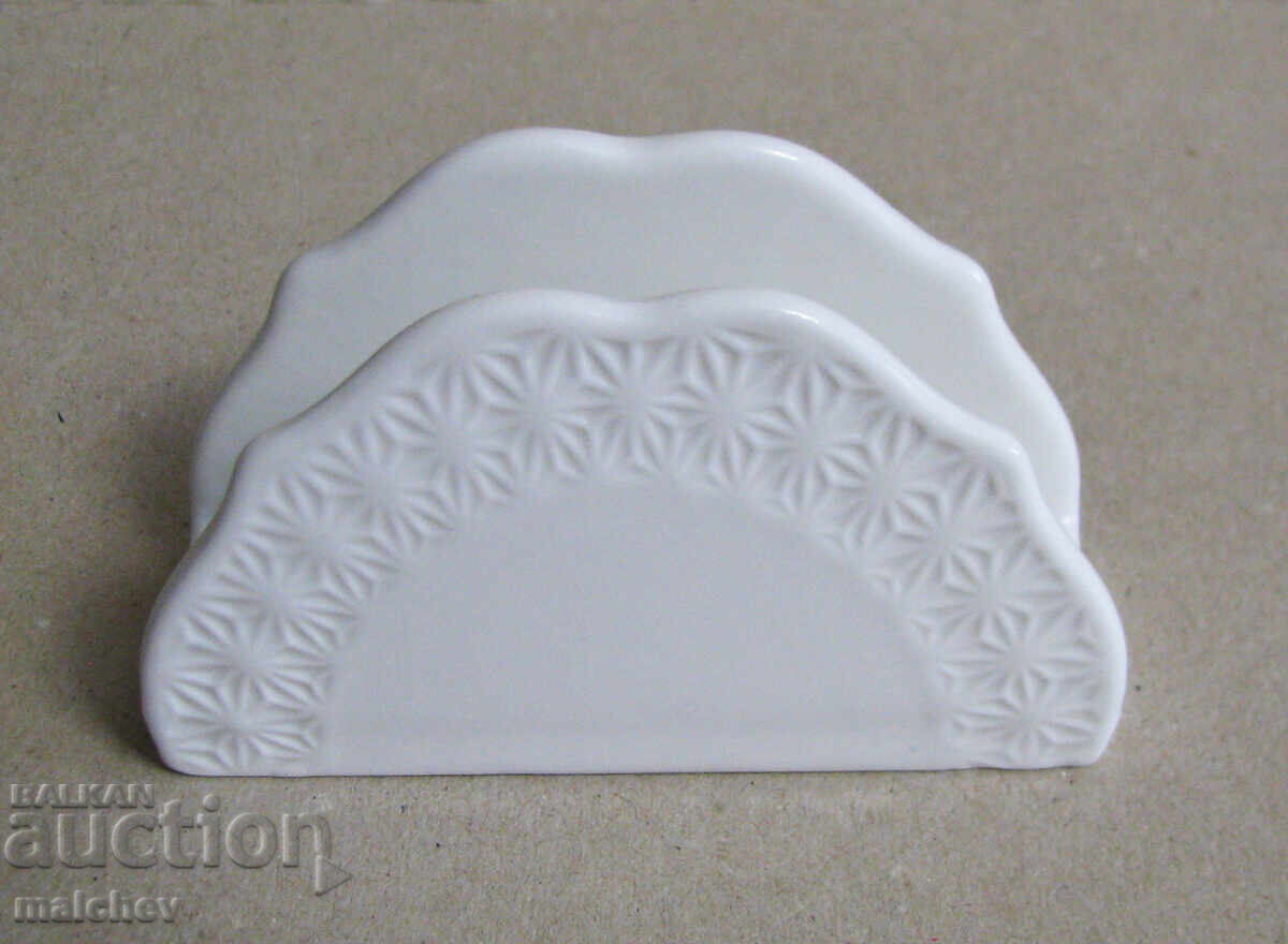 Auction Porcelain white napkin holder, embossed decoration, excellent Auction Porcelain white napkin holder, embossed decoration, excellent
