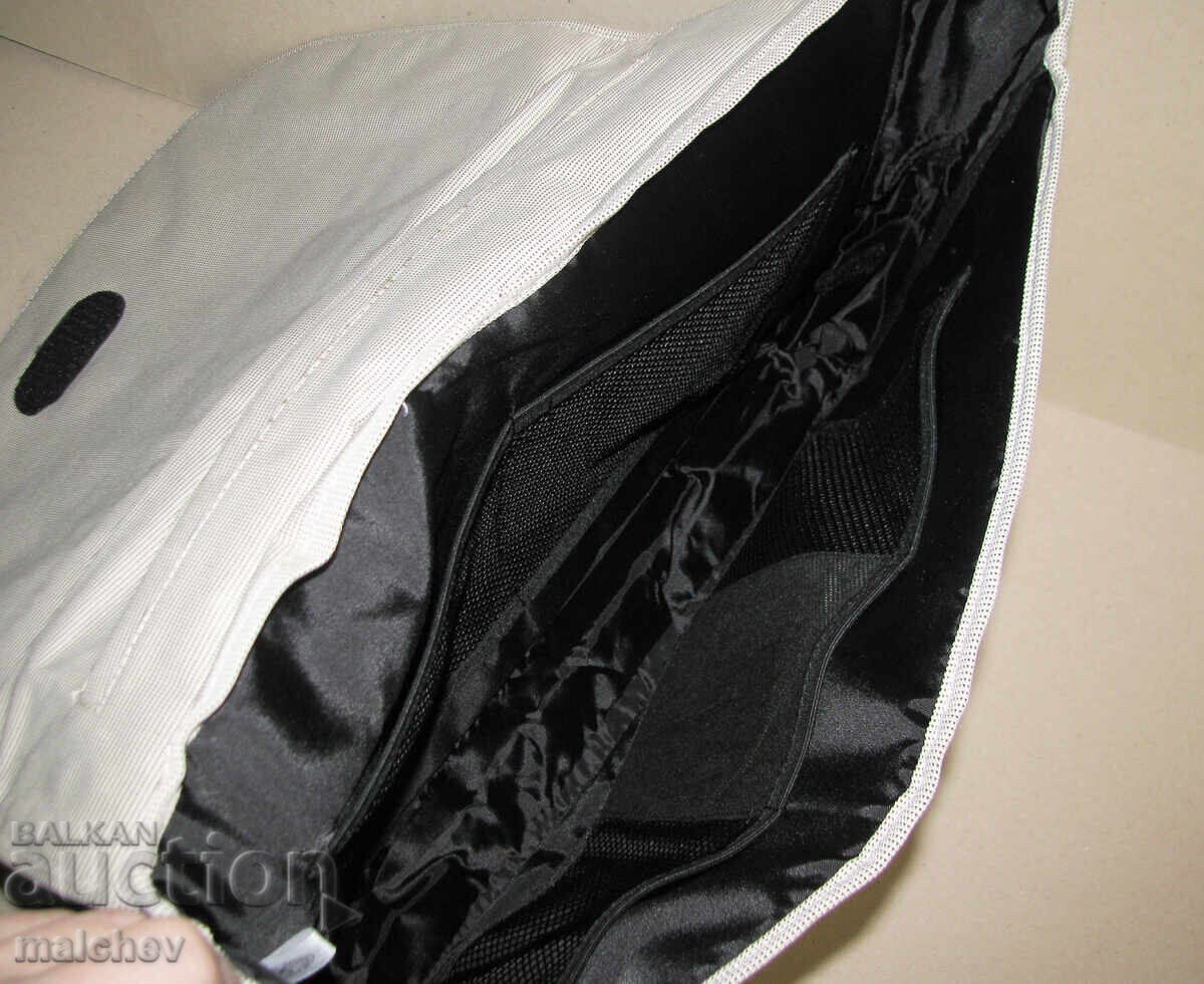 Μεγάλη, στιβαρή τσάντα ώμου εκρού, για λάπτοπ, άριστη, αχρησιμοποίητη - 5