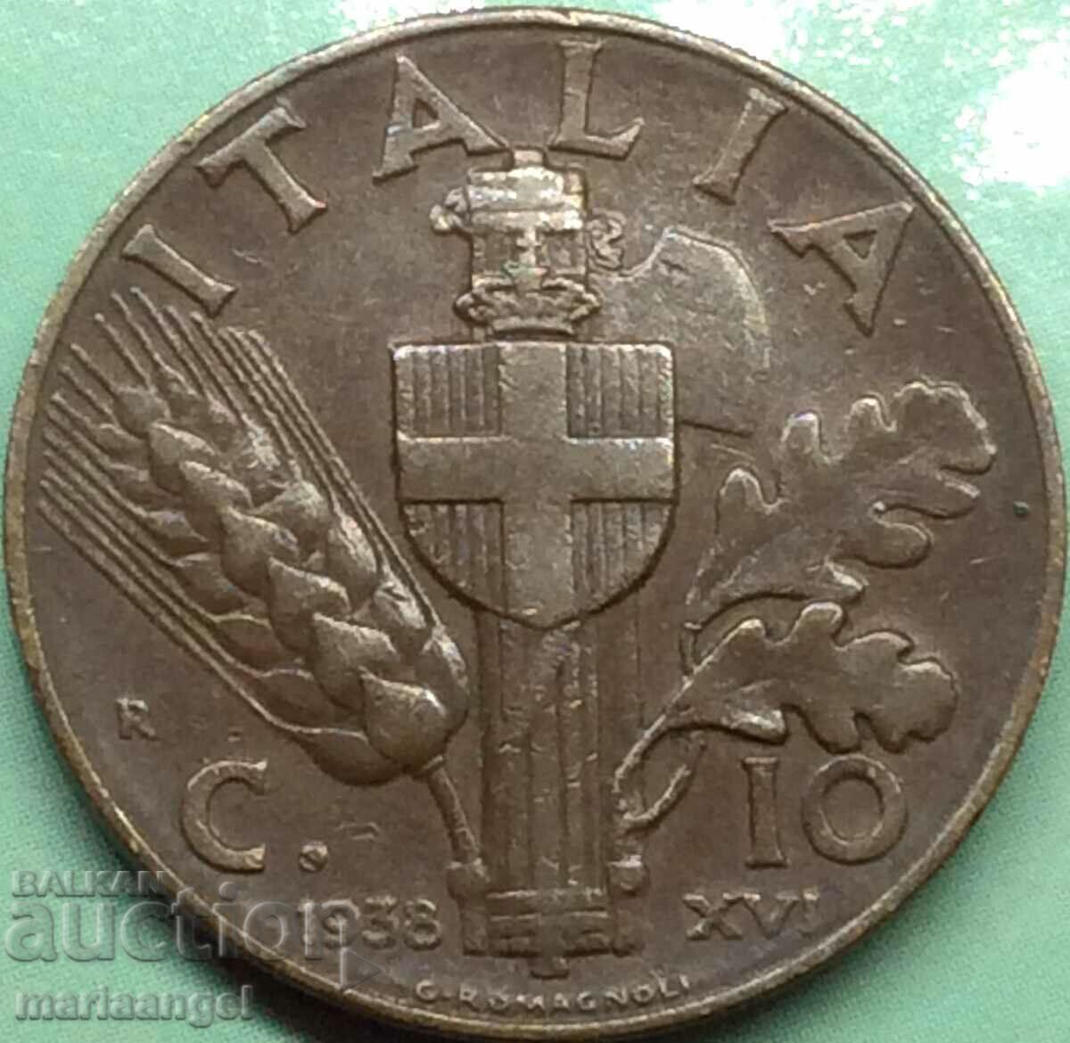 10 Centesimi 1938 Italy Fascism Victor Emmanuel III Bronze - 5