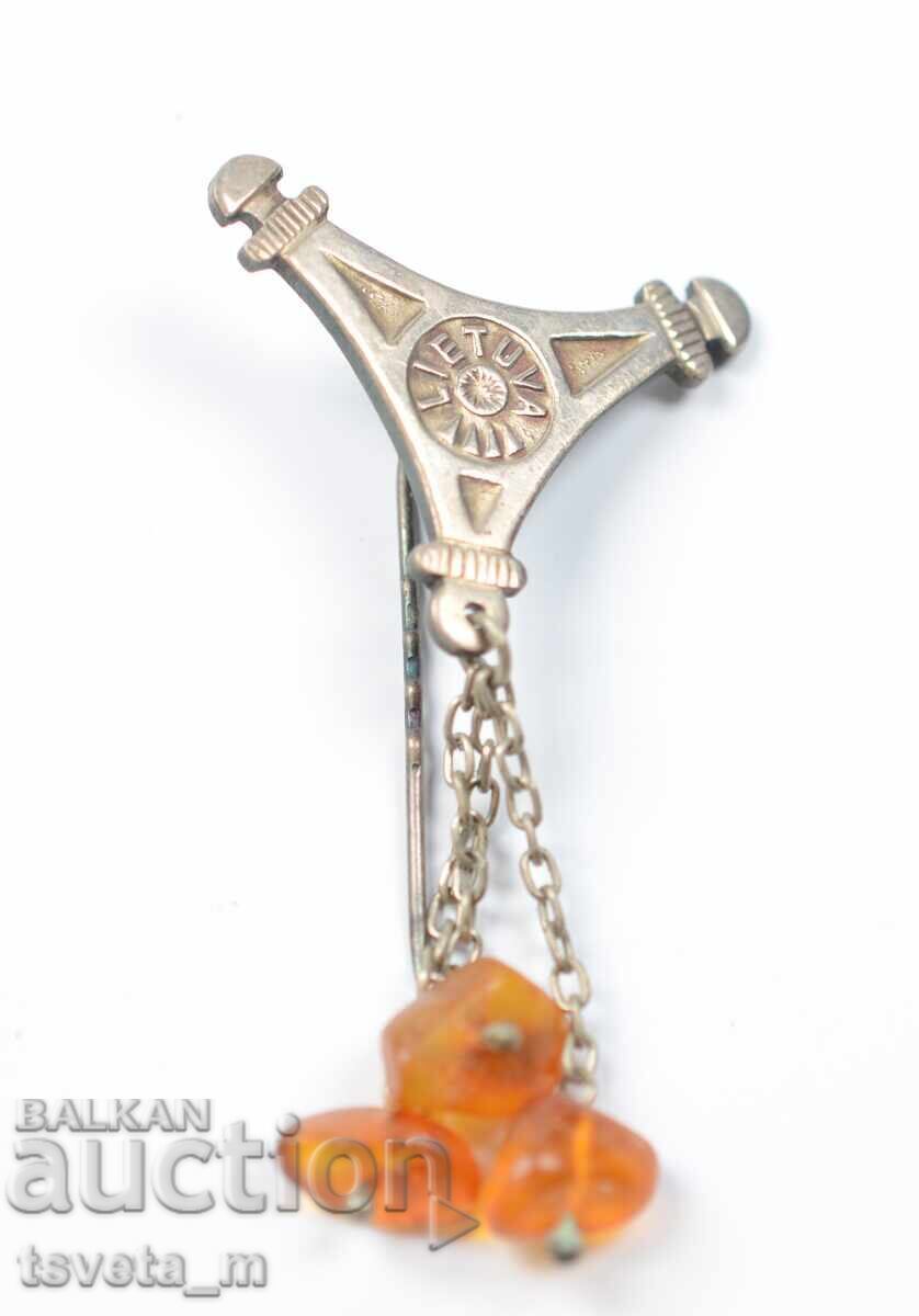 Brooch with amber LIETUVA LITHUANIA with price 12.00 BGN | € 6.14