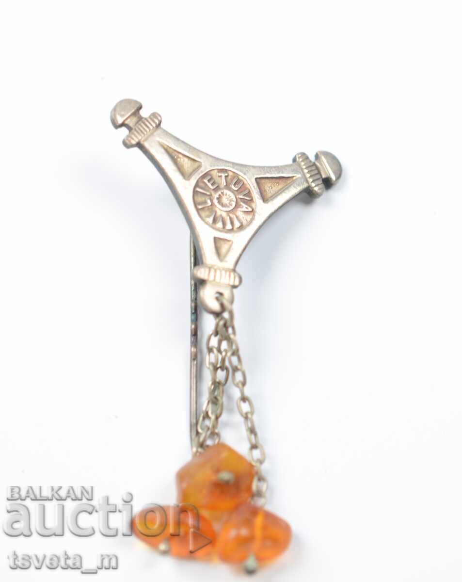 Brooch with amber LIETUVA LITHUANIA