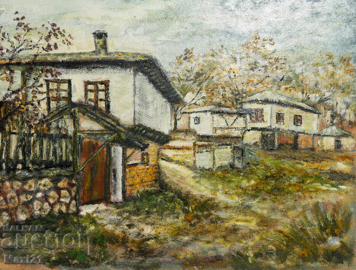 Revival houses landscape painting oil paints with price 240.00 BGN | € 122.71