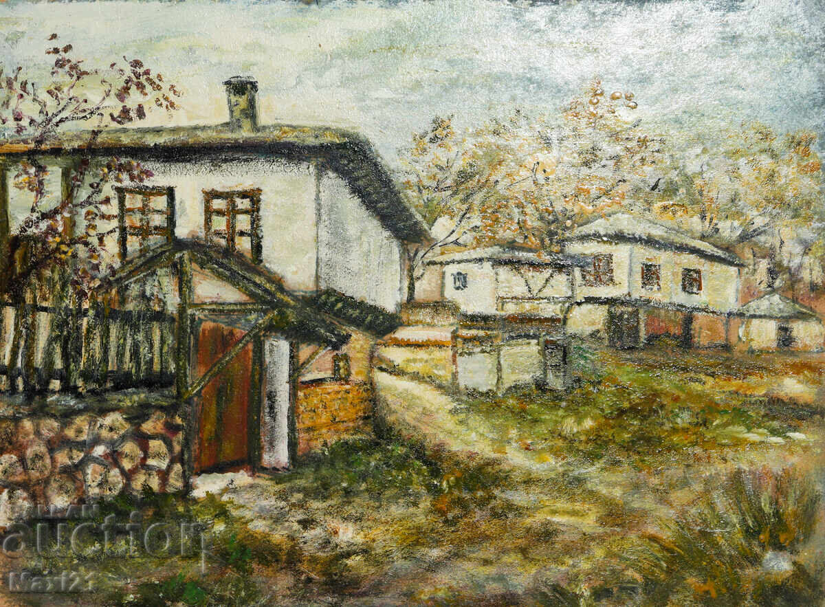 Revival houses landscape painting oil paints
