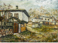Revival houses landscape painting oil paints