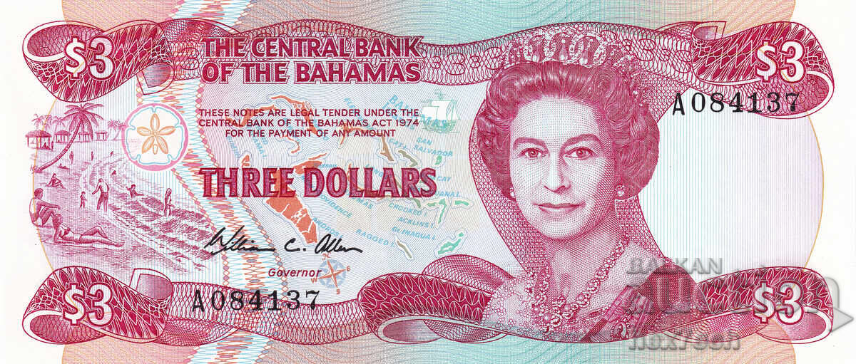 ❤️ ⭐ Bahamas 1984 3 Dollars UNC new ⭐ ❤️ with price 24.99 BGN | € 12.78