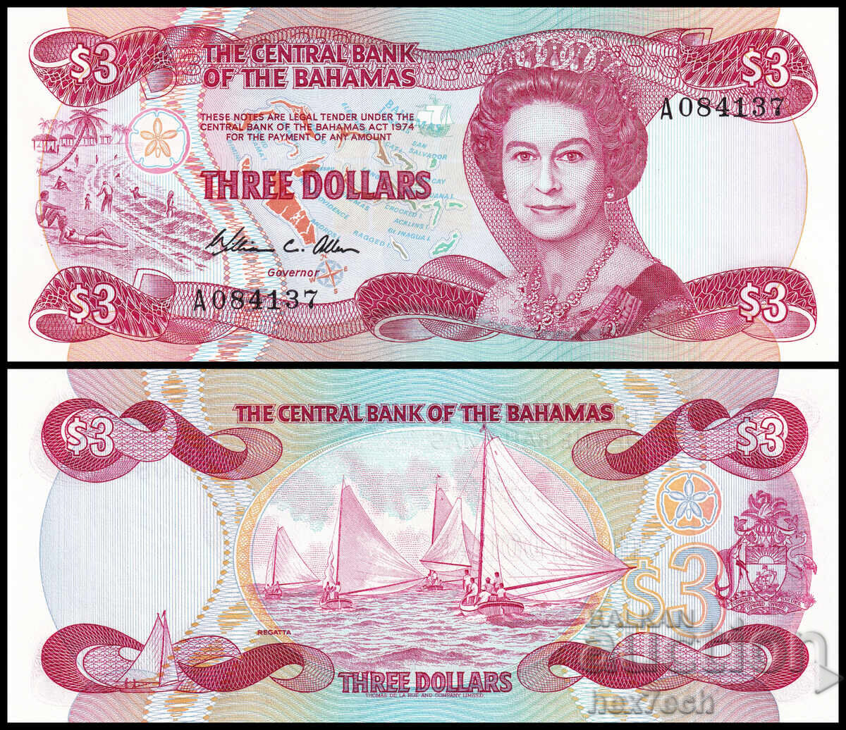 ❤️ ⭐ Bahamas 1984 3 Dollars UNC new ⭐ ❤️