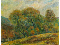 Pictură în ulei, peisaj forestier