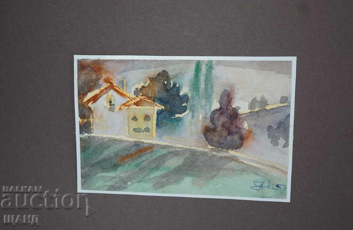 Old Master Drawing Watercolor Painting Landscape Houses with price 5.35 BGN | € 2.74