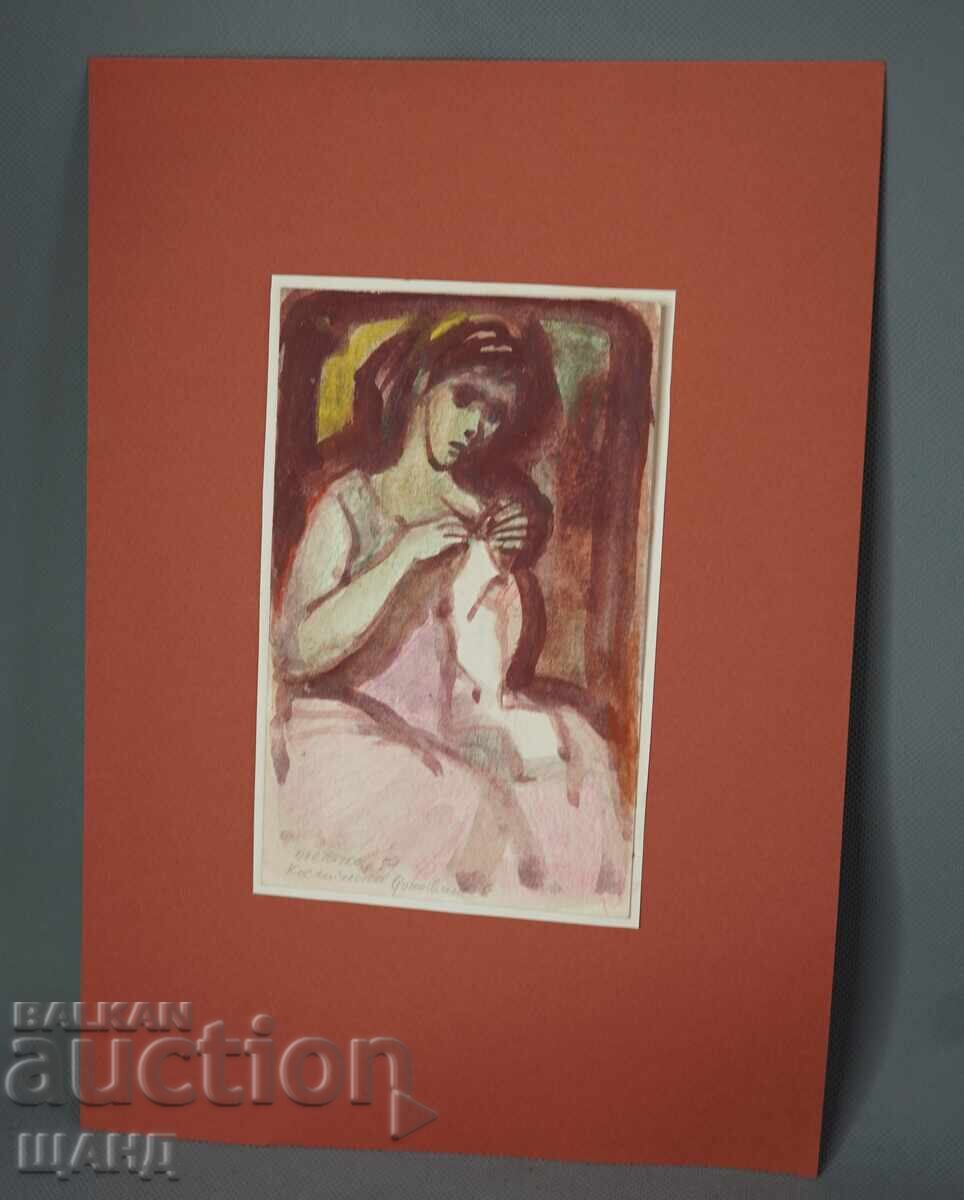 Παλιά αριστοτεχνική ζωγραφική εικόνα ακουαρέλα πορτρέτο κοριτσιού