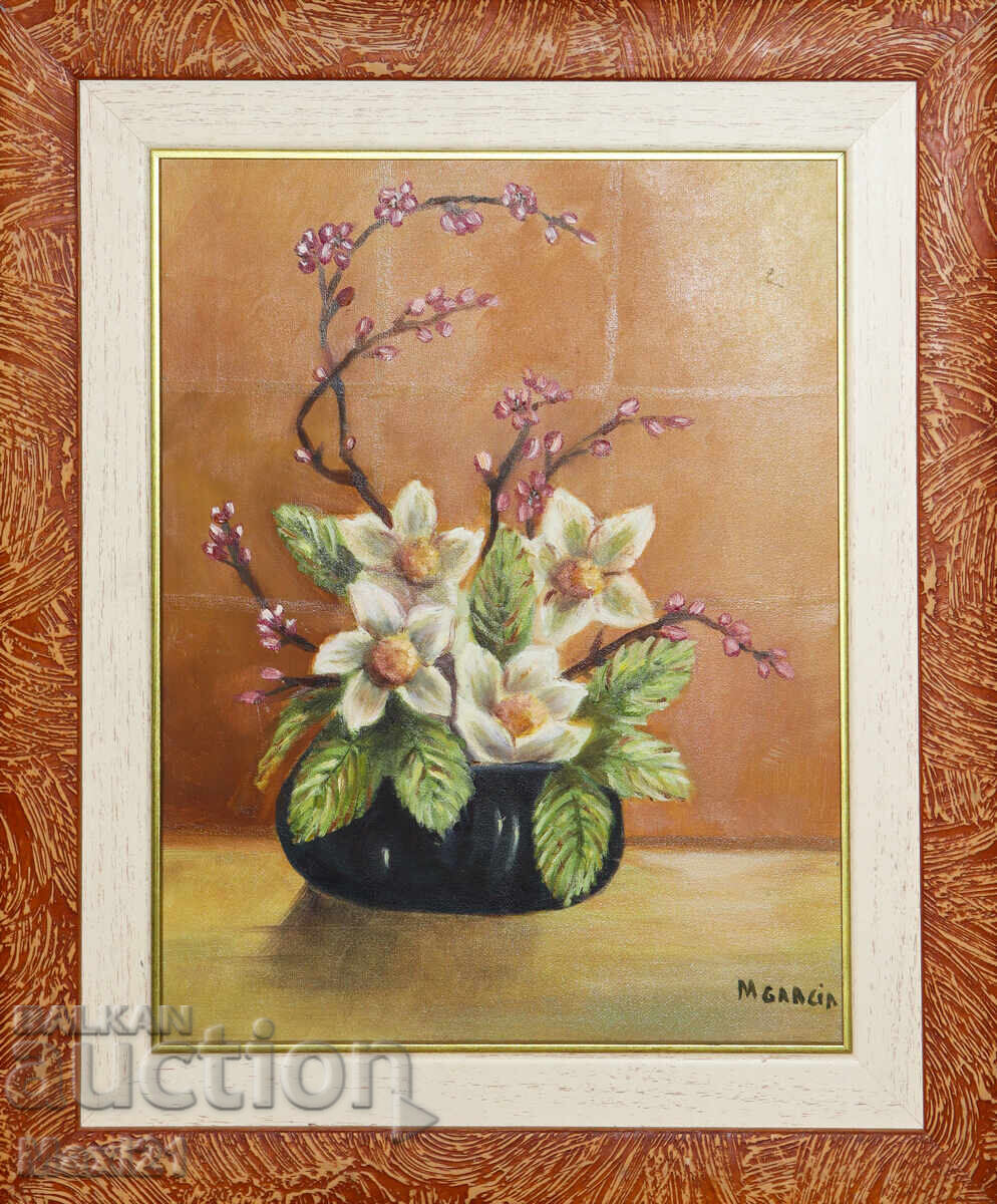 Έργο ζωγραφικής με λάδι νεκρή φύση υπογεγραμμένο