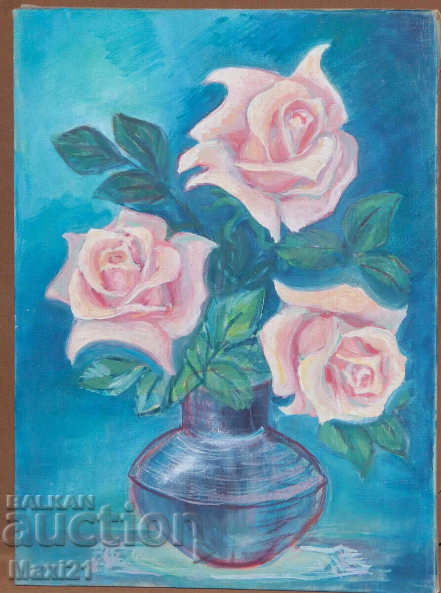 Oil painting still life vase with roses with price 200.00 BGN | € 102.26