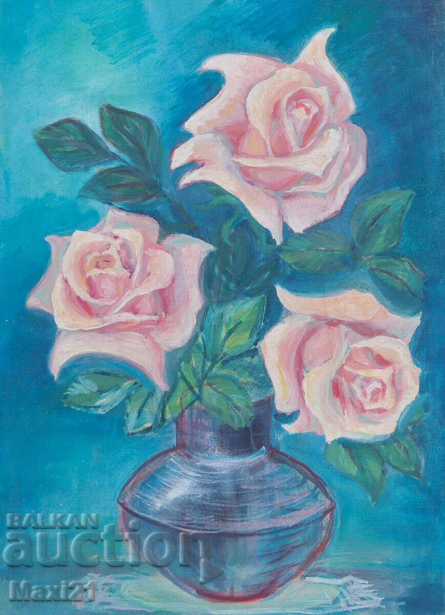 Oil painting still life vase with roses