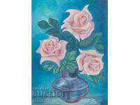 Tablou ulei natură statică vază cu trandafiri