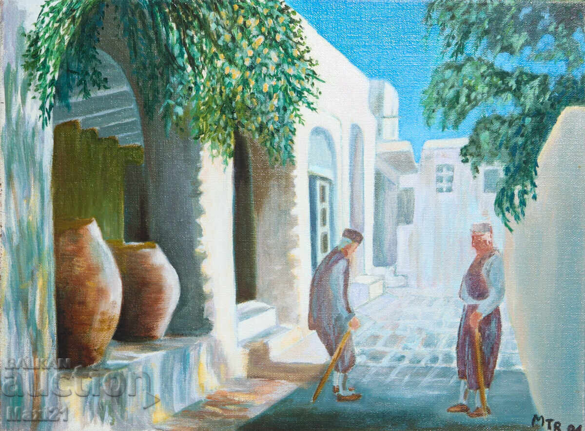 Τοπίο, φιγούρα ελαιογραφία υπογεγραμμένη 1991 με τιμή 240.00 BGN | € 122.71