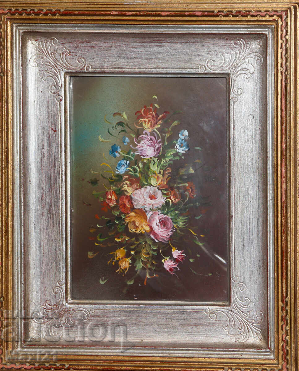 Licitație Frumoasă pictură natură statică cu flori guașă