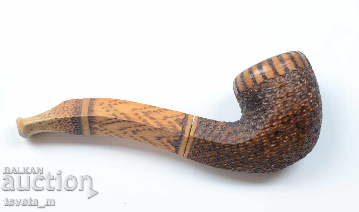 Antique pyrography wooden pipe