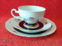 Set vechi de porțelan WEIMAR Cobalt - ceașcă, 2 farfurii Germania RDG