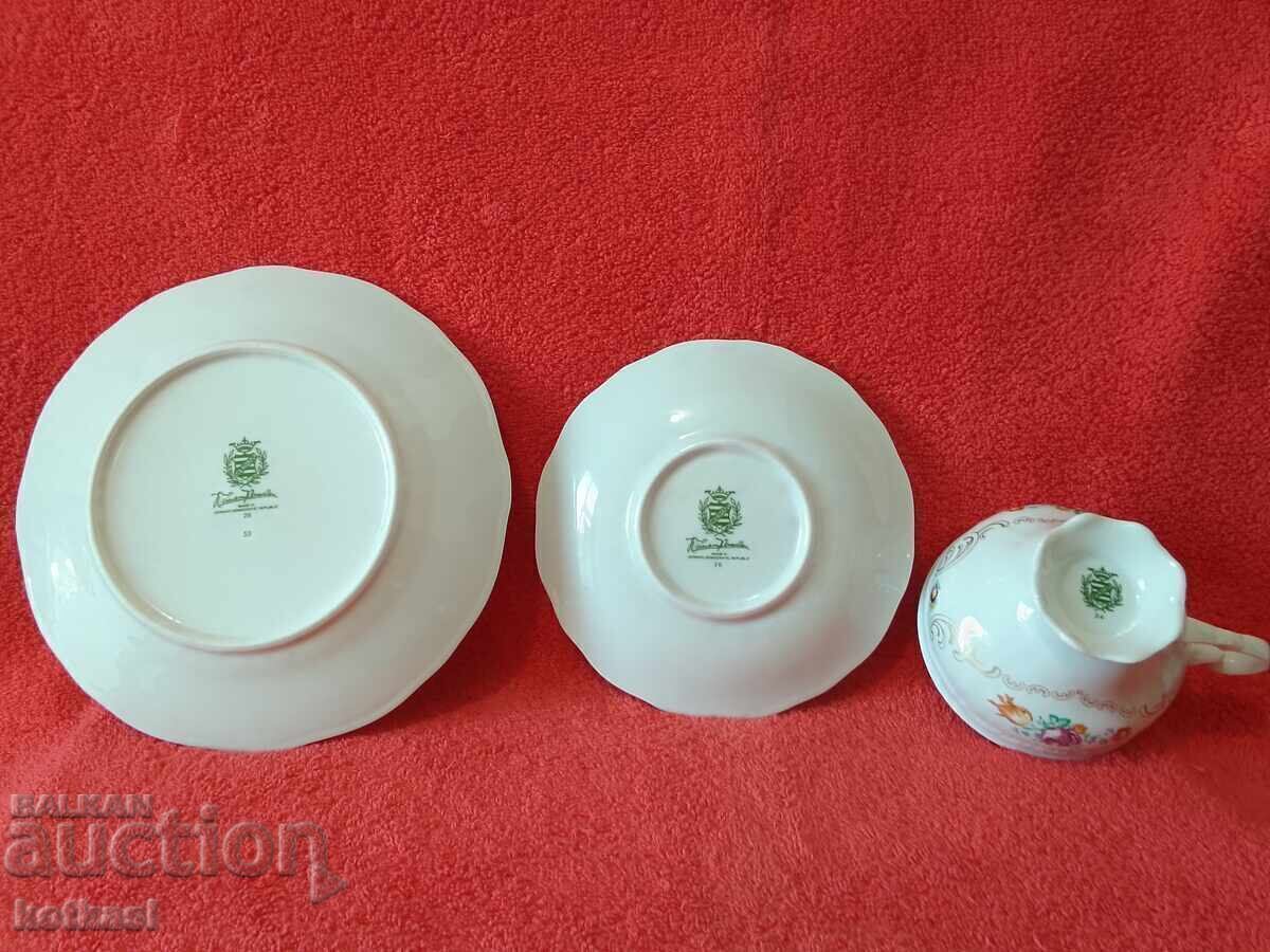 Delivery of Vintage three-piece WEIMAR gold-plated set - cup, 2 plates Germany GDR