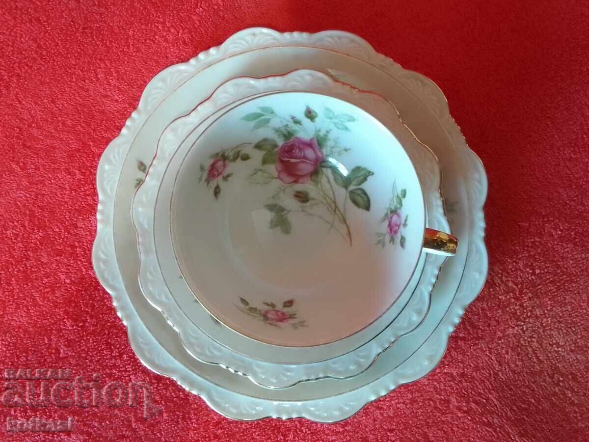 Παλαιό σετ τριών τεμαχίων Reichenbach R - φλιτζάνι, 2 πιάτα Germany επιχρυσωμένα - 7