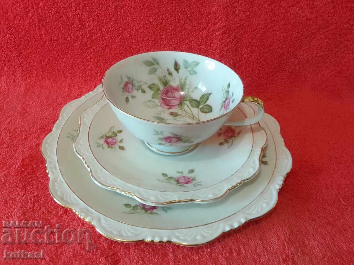 Παλαιό σετ τριών τεμαχίων Reichenbach R - φλιτζάνι, 2 πιάτα Germany επιχρυσωμένα