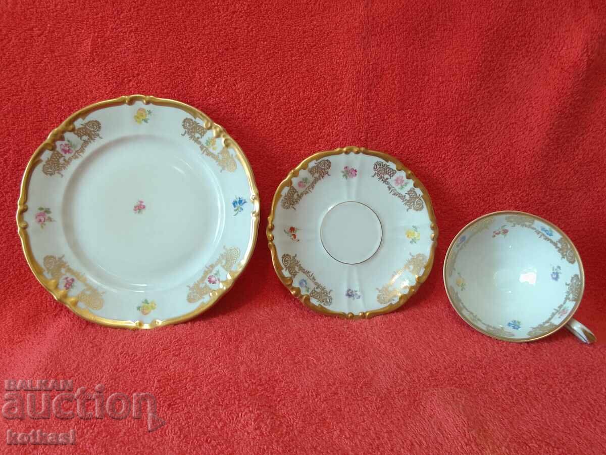 Auction  Star triple set UNGER&SCHILDE - cup, 2 plates Germany gold plating