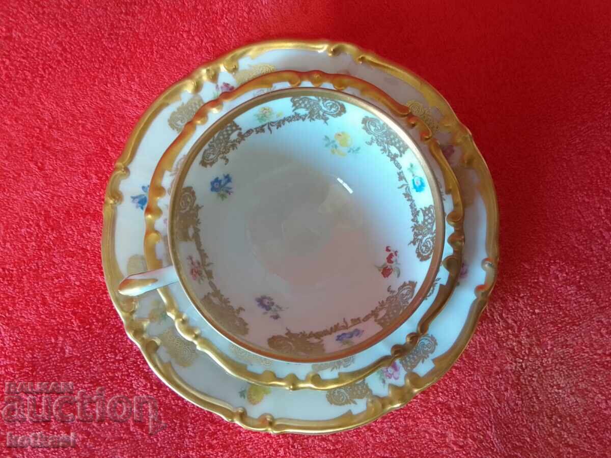 Star triple set UNGER&SCHILDE - cup, 2 plates Germany gold plating - 7